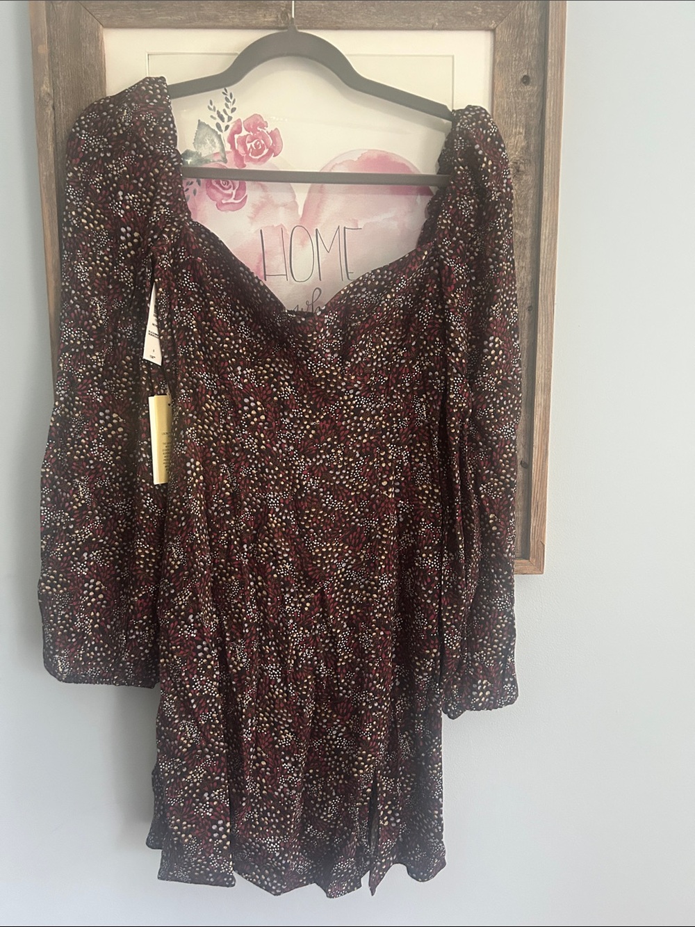 Floral Long Sleeve Mini Dress in Burgundy
